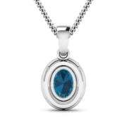 14KT White Gold 1.10ct London Blue Topaz and Diamond Pendant with Chain