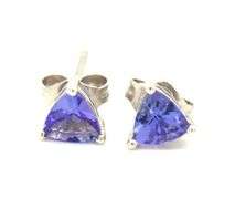 14kt White gold Tanzanite Trillion stud earrings