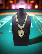 Dazzling Huge Gold Plate Royal Flush Pendant Necklace