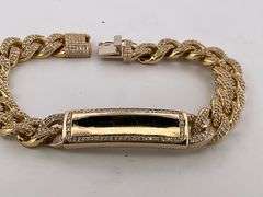 BRAND NEW CERTIFIED MEN'S CUBAN LINK DIAMOND ID BRACELET. 18K GOLD