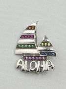 14KT White Gold Saliboat Aloha Brooch