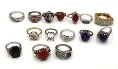 Group lot of 15 vintage 925 sterling silver gemstone rings
