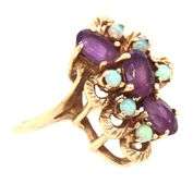 Colorful 10k YG Amethyst and Opal Cluster