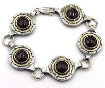 925 Sterling silver Garnet Cab 2 tone bracelet