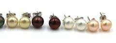 7 Pair of multi color pearl stud earrings in 925 sterling silver