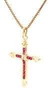 14kt Yellow gold ruby cross pendant on chain