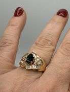 14kt Yellow Gold Oval Blue Sapphire and 1.20ctw Baguette Diamond Ring