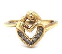 Set of 10kt Yellow gold mother and child diamond ring and pendant