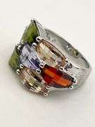 925 Sterling Silver Baguette Cut Multi Color Stones Ring