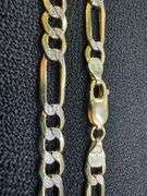 10k Yellow Gold-Hollow Pave Figaro Link Chain 6.4mm Necklace 22"