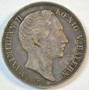 Impressive 1854 Bavaria 2 Thaler (3½ Gulden) Silver Crown Munich Industrial Exhibition in AU
