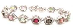 Darling 6.08CTW Oval Faceted Multi-Colored Tourmaline & Diamond Bracelet in 14K White Gold Over Ster