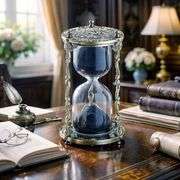 Mandala Hourglass Engraved Brass and Iron Sand Timer with Crystals