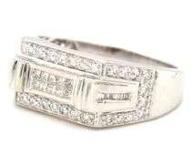 14kt White gold 0.75ctw PC, baguette and round diamond Gent's ring