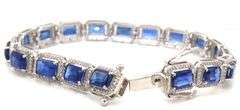 Stunning 18.97CTW Emerald Cut Kyanite & Diamond Bracelet in 14K White Gold Over Sterling Silver