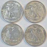 1942-S, 43-S, 44-S, & 1945-S Walking Liberty Half Dollars in nice AU