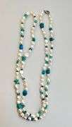 925 Sterling Silver Long Honora Pearl And Turquoise Necklace