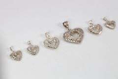 Sterling Silver Vintage Heart Pendant Assortment Various Sizes & Styles (6 Pendant Lot)