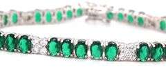 925 Sterling silver oval green cubic zirconia and round white cubic zirconia tennis bracelet