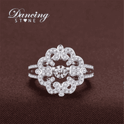 Beautiful Flower style Sterling silver with center dancing simulated diamond Ring in size 7