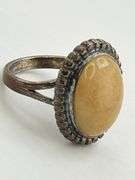 Vintage 925 Sterling Silver Oval Yellow Jasper With Beaded Border Ring
