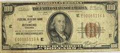 $100 Fed Reserve Natl Bank1929 Series Brown Seal Note