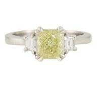 1.79ctw Radiant and Trapezoid Diamond Three Stone Engagement Ring in Platinum