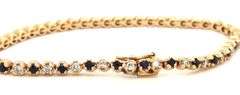 14kt Yellow gold round brilliant cut blue sapphire and diamond link bracelet