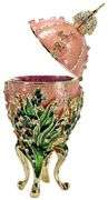 5.5" Russian Fabergé-Style Easter Egg Trinket Box – Lilies of the Valley, Handmade & Gold Plated