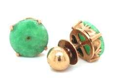 14kt Yellow gold Green Jade stud earrings