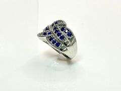 14 Kt. White Gold Plate 7 Cwt. Simulated Midnight Blue Sapphire Ring