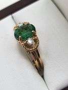 Very fine one Emerald ring in silver 14k gold plated with diamond accent