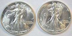 Superb Gem BU 1942 and 1943 Walking Liberty Half Dollars