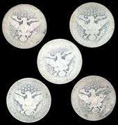 5 Barber Silver Quarters