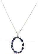 14kt White gold blue sapphire and diamond pendant on chain