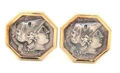 14kt Yellow gold 2 tone Greek Goddess Octagonal clip on earrings