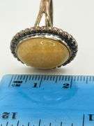 Vintage 925 Sterling Silver Oval Yellow Jasper With Beaded Border Ring