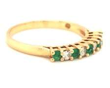 14kt Yellow gold round brilliant cut emerald and diamond band