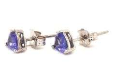 10kt White gold Tanzanite trillion earrings