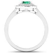14KT White Gold 0.70ct Zambian Emerald and Diamond Ring