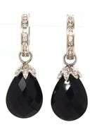 14kt White gold channel set diamond hoop with black onyx teardrop earring jacket