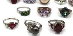 Group lot of 15 vintage 925 sterling silver gemstone rings