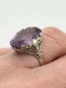 14KT White Gold Art Deco Filigree Design Amethyst Ring