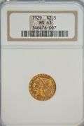 Great Choice BU 1929 $2.50 Indian Gold Piece. NGC MS63