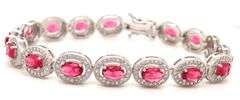925 Sterling silver oval red and round white cubic zirconia link bracelet