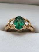 Very fine one Emerald ring in silver 14k gold plated with diamond accent