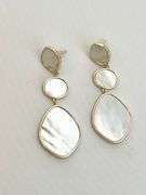 925 Gold Tone Sterling Silver  Mother of Pear; Three Drop Earrings