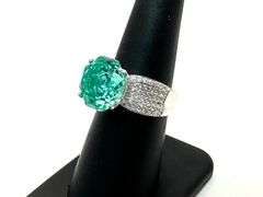 Breathtaking 14 kt White Gold Plate 5 Ct Simulated Paraiba Tourmaline Ring