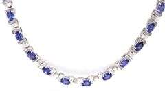 Amazing 17.31CTW Designer Oscar Friedman Oval Faceted Tanzanite & Diamond Necklace in 14K White Gold