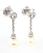 Stylish 18K WG Diamond & Pearl Dangle Earrings